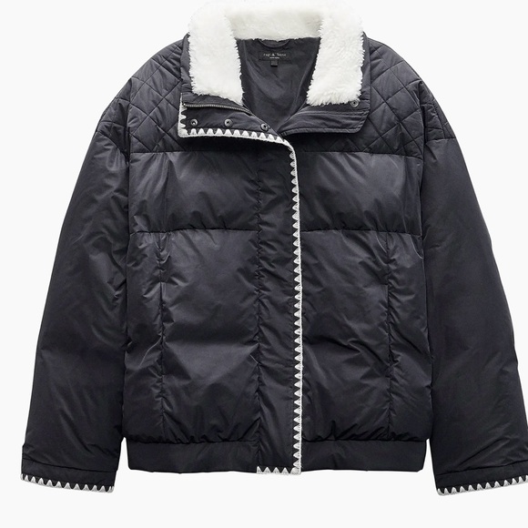 rag & bone Jackets & Blazers - rag & bone Black Quilted Puffer Jacket with White Faux Fur Collar